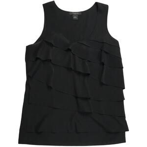 Ann Taylor Factory Blouse Ruffle Sleeveless Shell Black Career Top Women's Small